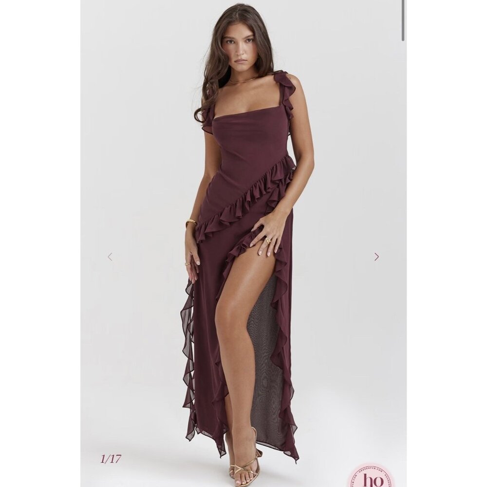 House Of Cb ARIELA Mulberry Ruffle Maxi Dress XS (077)